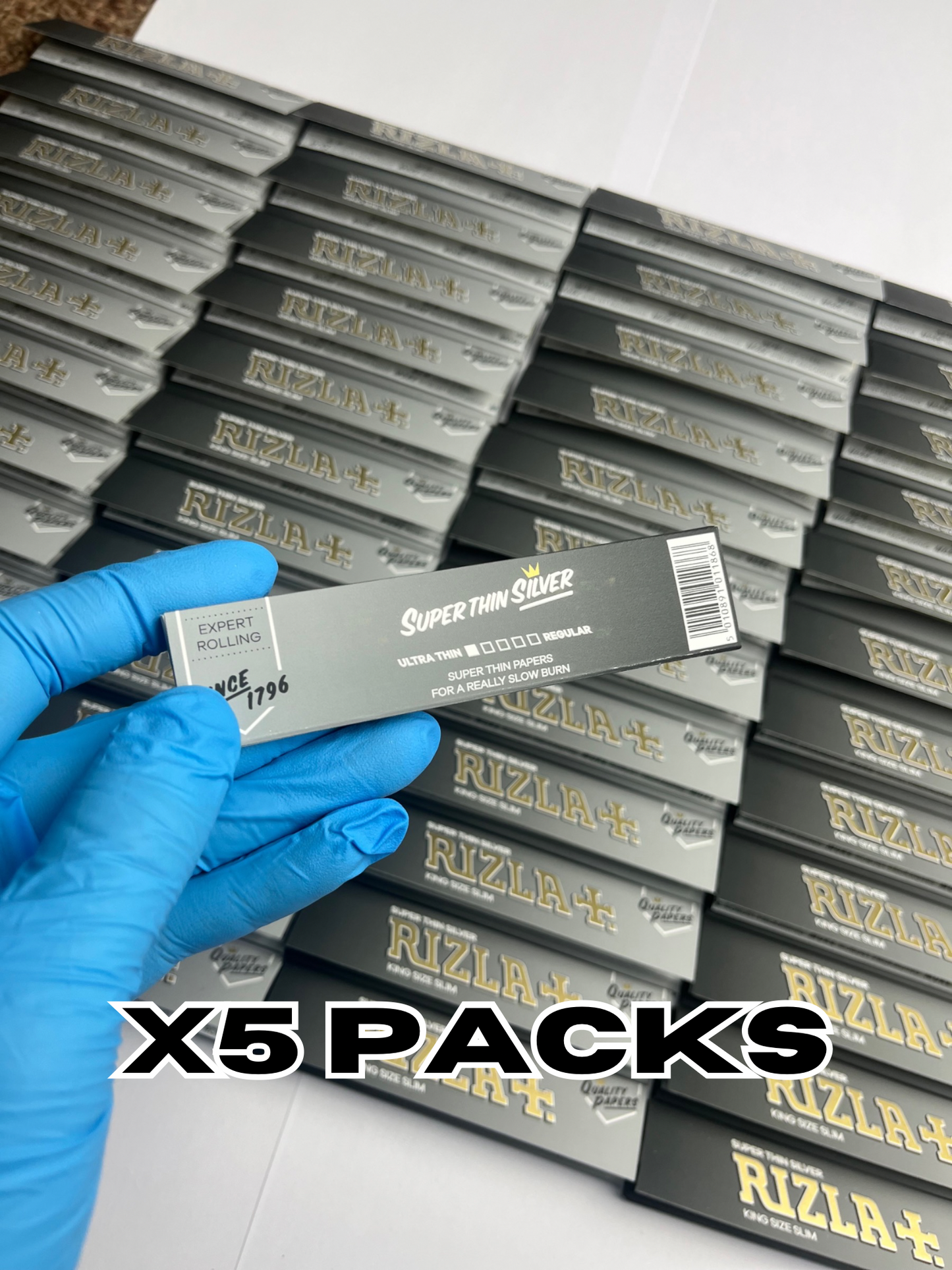 Rizla Silver  King Size Slim Rolling Papers Genuine Skins - X5 Packs