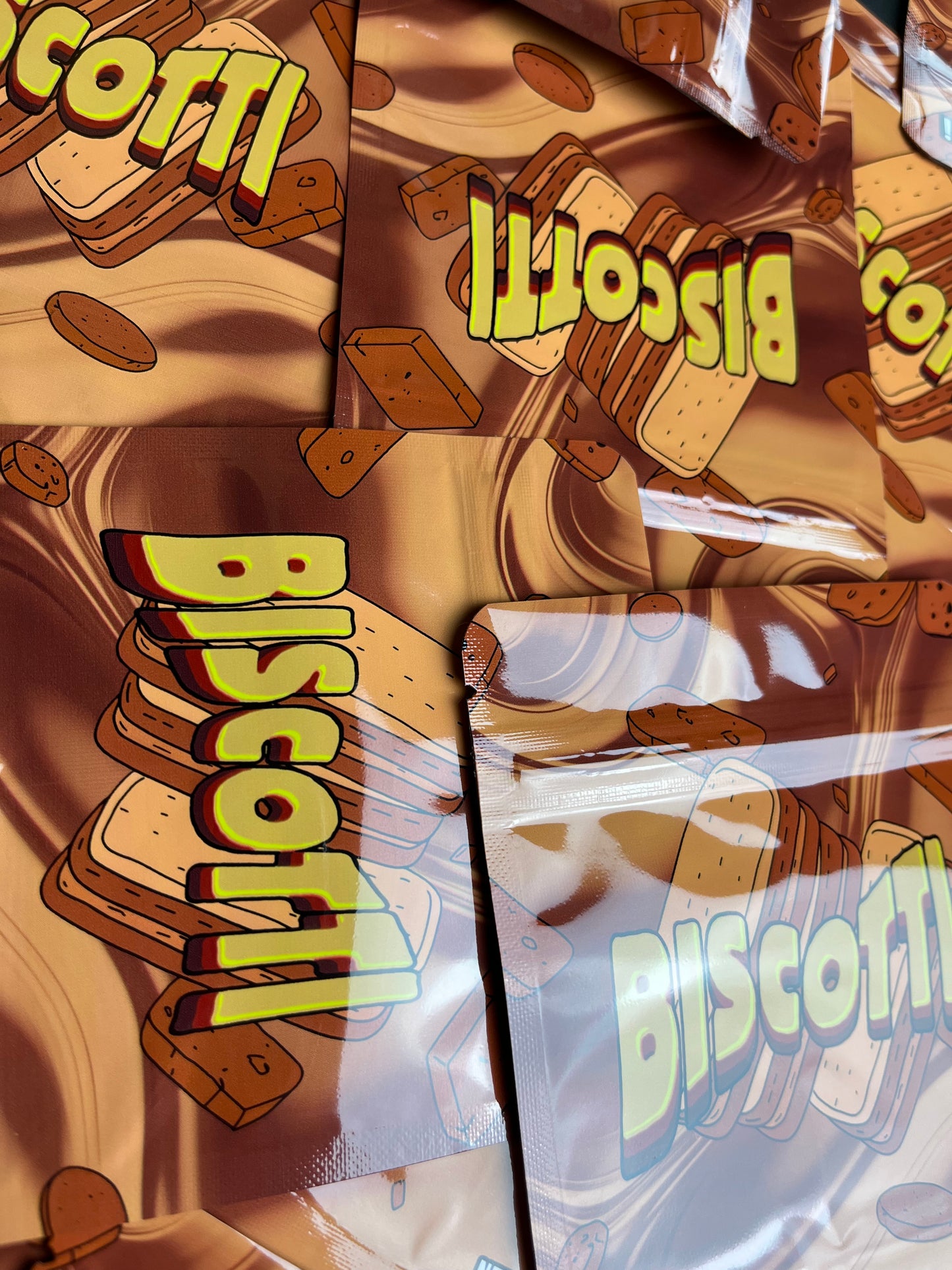 10 x Biscotti Packs Resealable Plastic Mylar 3.5 Bags Brand New Brown