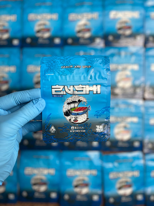 10x  Blue Zushi Cali Packs Resealable Plastic Mylar 3.5 Bag TheTen.co