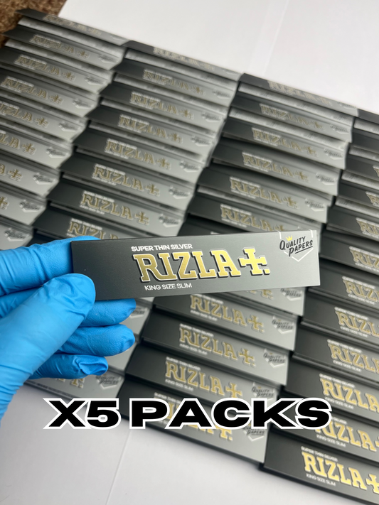 Rizla Silver  King Size Slim Rolling Papers Genuine Skins - X5 Packs