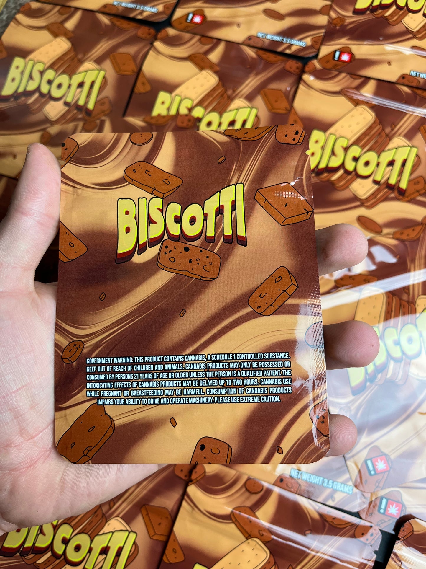 10 x Biscotti Packs Resealable Plastic Mylar 3.5 Bags Brand New Brown