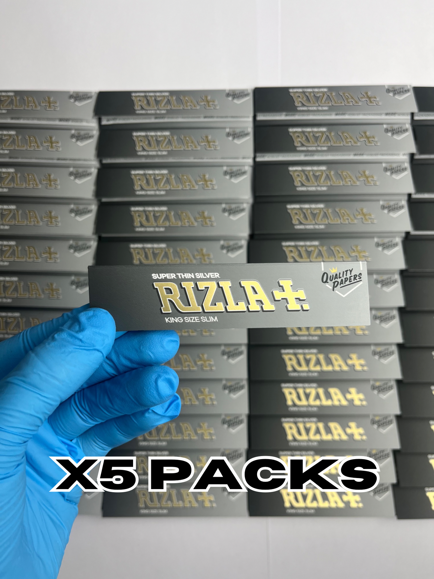 Rizla Silver  King Size Slim Rolling Papers Genuine Skins - X5 Packs