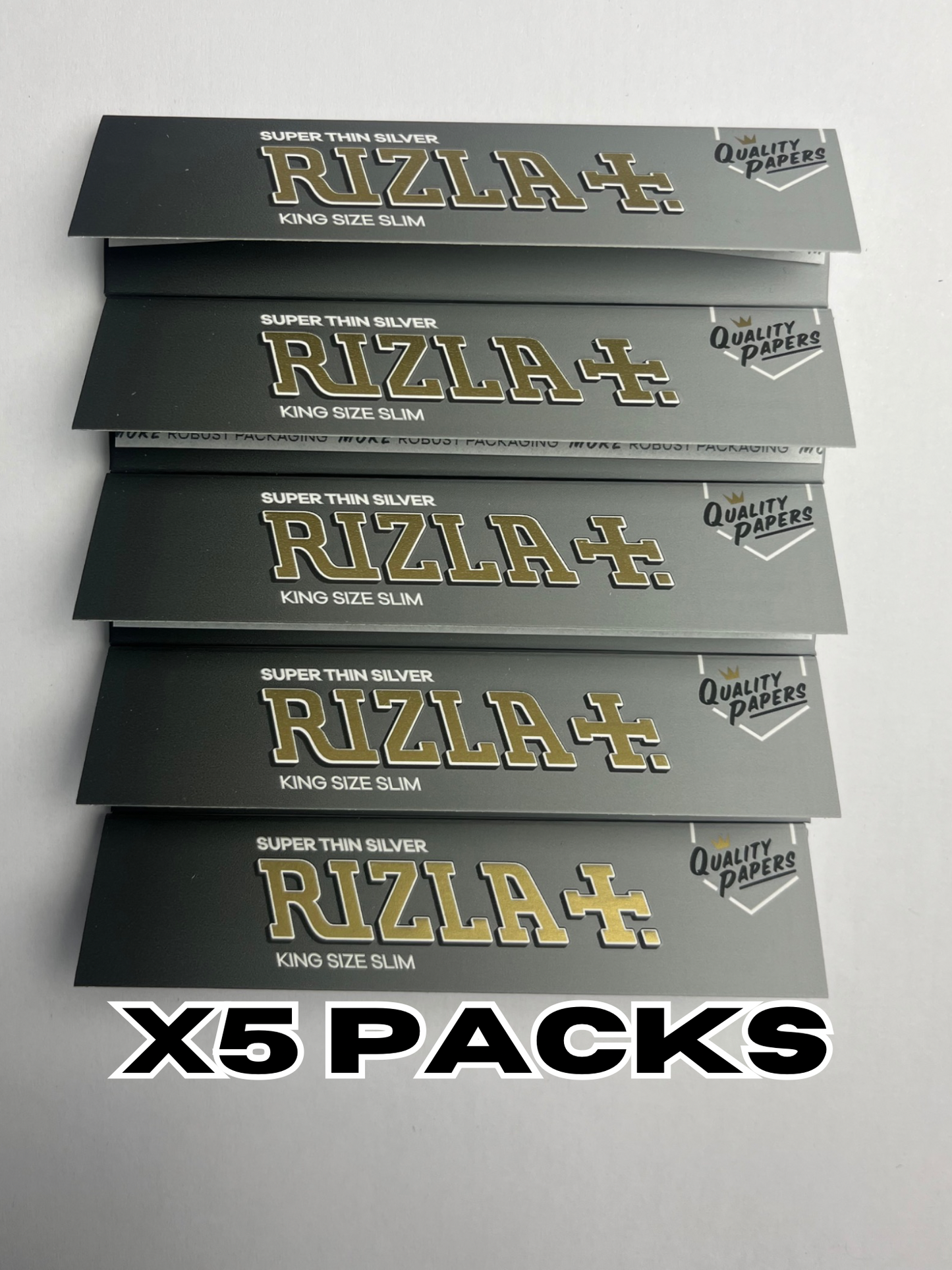 Rizla Silver  King Size Slim Rolling Papers Genuine Skins - X5 Packs